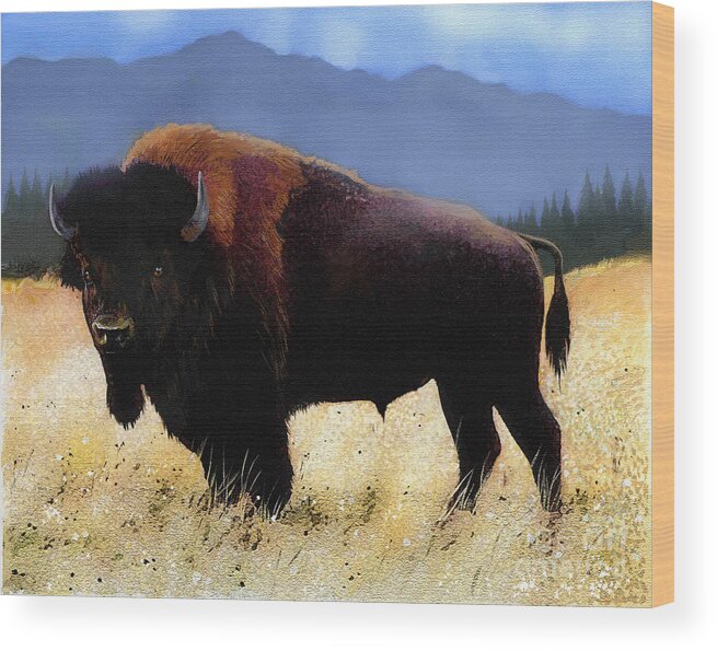 Buffalo Wood Print featuring the painting Big Bison by Robert Foster