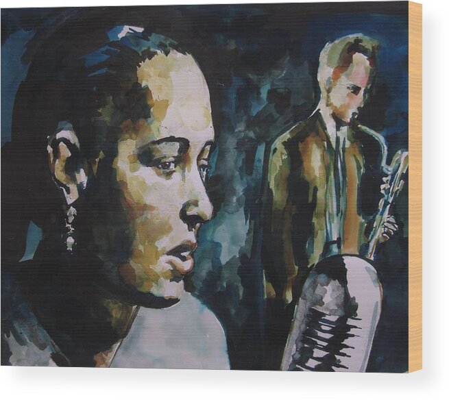 Jazz Wood Print featuring the painting Billie Holiday by Ohanlon Art