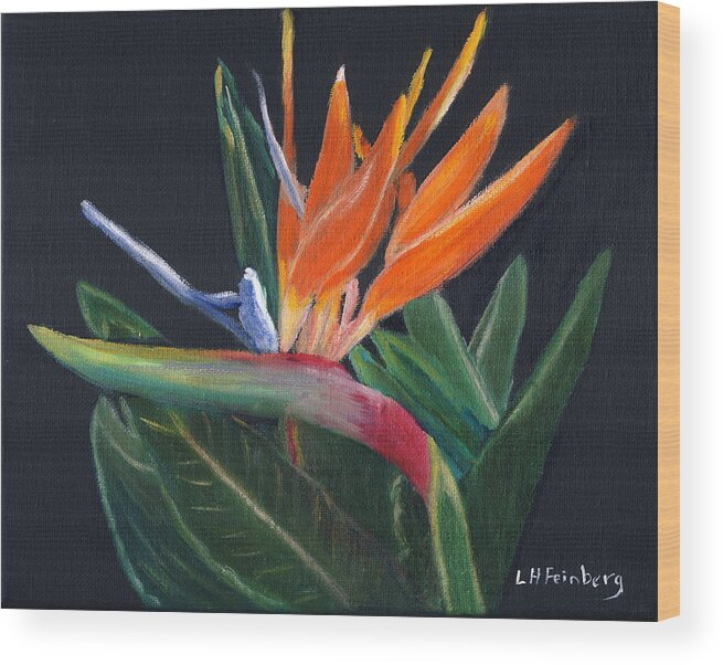 Bird Of Paradise Wood Print featuring the painting Bird of Paradise in oil by Linda Feinberg