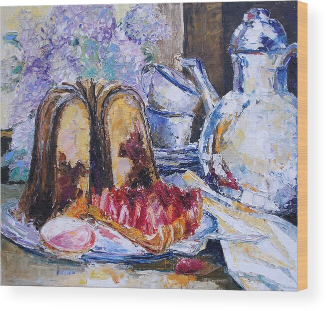 Still Life Wood Print featuring the painting Birthday by Barbara Pommerenke