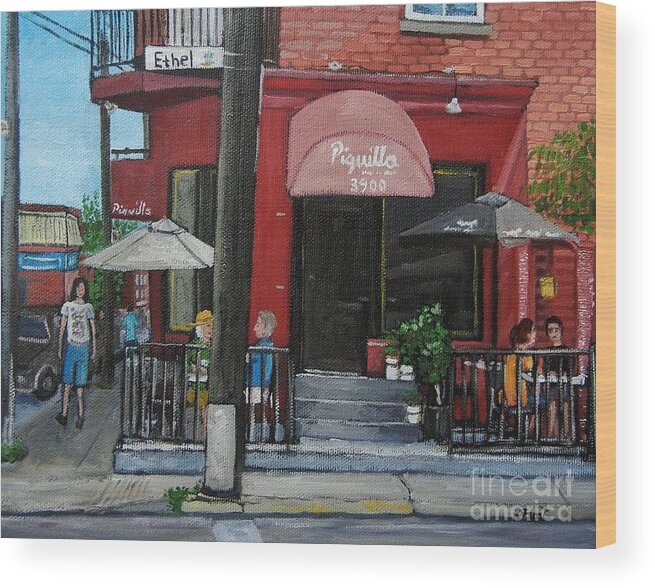 Verdun Wood Print featuring the painting Bistro Piquillo in Verdun by Reb Frost