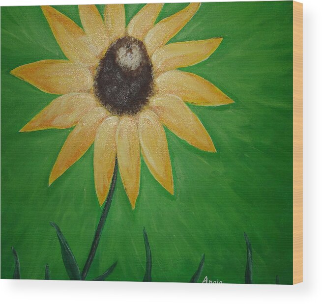 Flower Wood Print featuring the painting Black Eyed Susan by Angie Butler