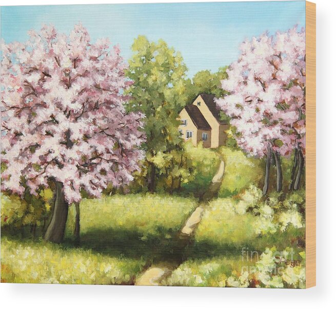 Blooming Wood Print featuring the painting Blossoming orchard by Inese Poga