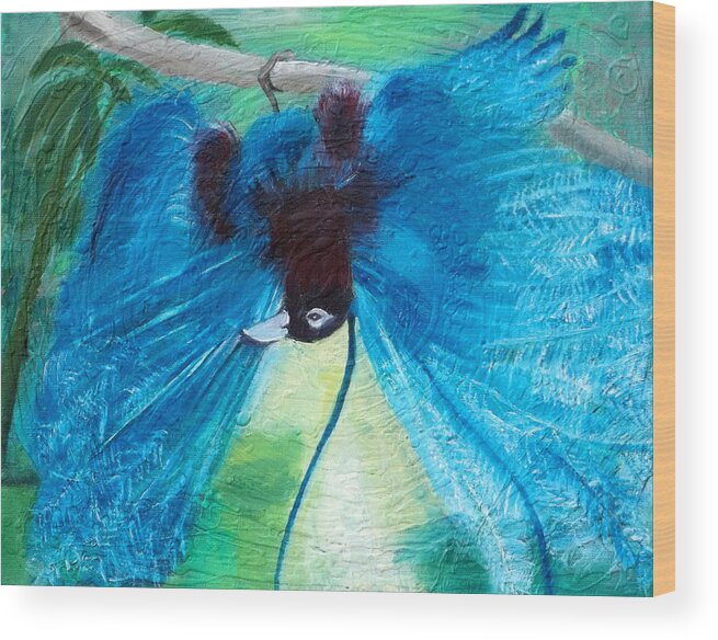 Bird Wood Print featuring the painting Blue Bird of Paradise by Anne Cameron Cutri