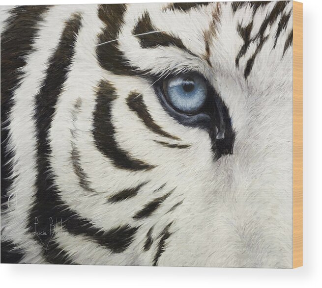 Tiger Wood Print featuring the painting Blue Eye by Lucie Bilodeau