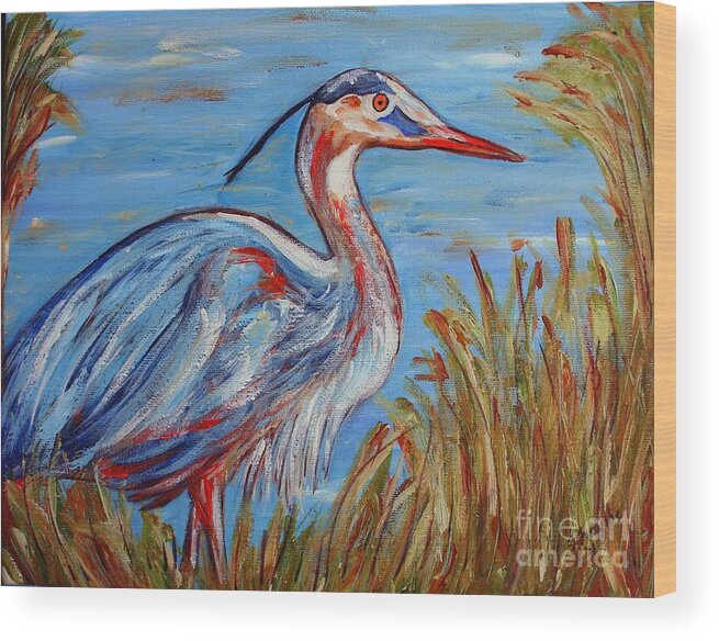 Florida Wildlife Wood Print featuring the painting Blue Heron by Jeanne Forsythe