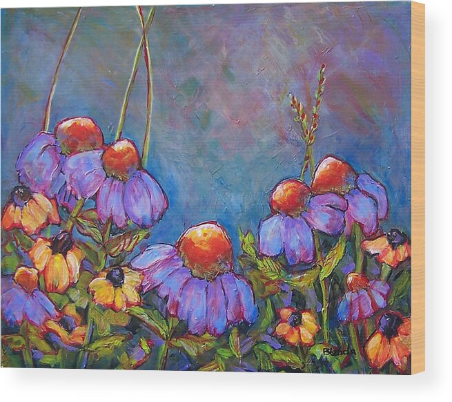 Flowers Wood Print featuring the painting Blue Sky Flowers by Blenda Studio