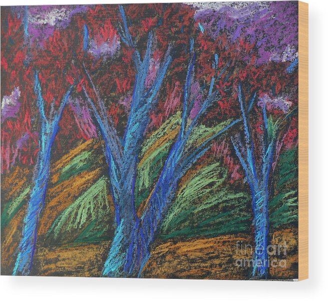 Landscape Wood Print featuring the pastel Central Park Blue Tempo by Elizabeth Fontaine-Barr