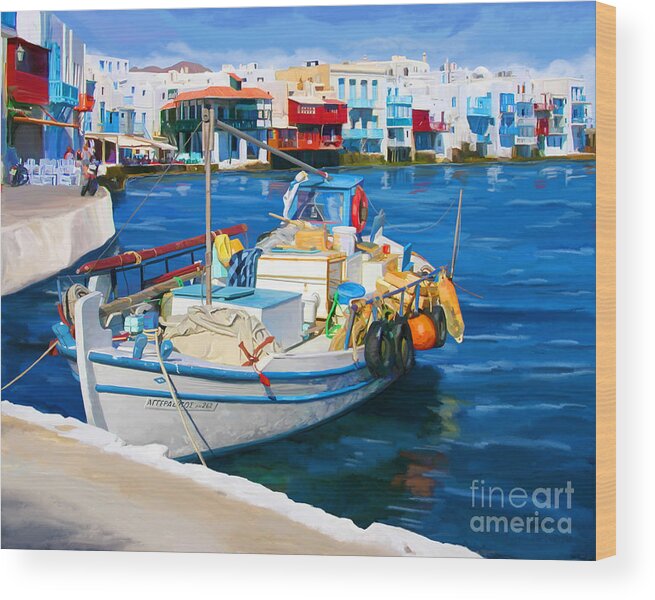 Boat Wood Print featuring the painting Boat In Greece by Tim Gilliland