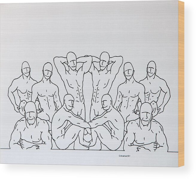 Figurative Wood Print featuring the drawing Boys At Play #3 by Thomas Gronowski