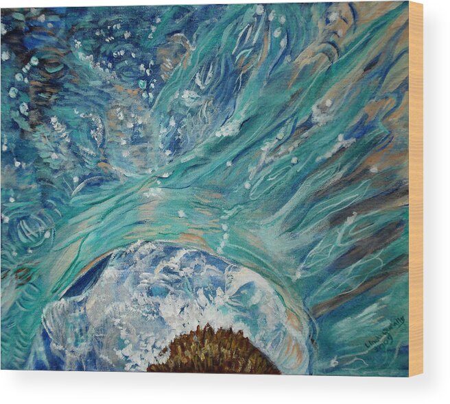 Swimming Wood Print featuring the painting Breaking Through by Linda Queally