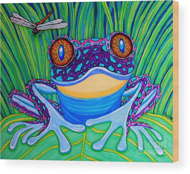 Frog Wood Print featuring the drawing Bright Eyed Frog by Nick Gustafson