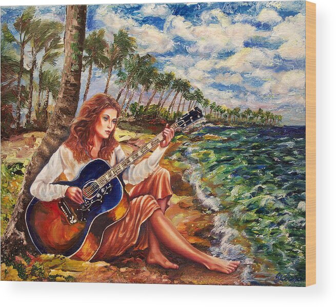 Woman Wood Print featuring the painting Briny Blues by Yelena Rubin