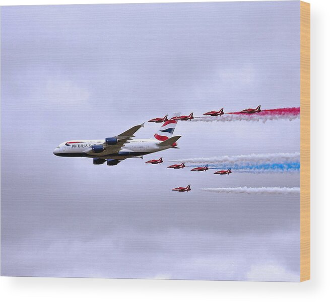 British Airways Wood Print featuring the photograph British Airways A380-841 by Paul Scoullar