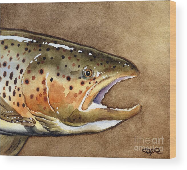 Brown Wood Print featuring the painting Brown Trout by David Rogers