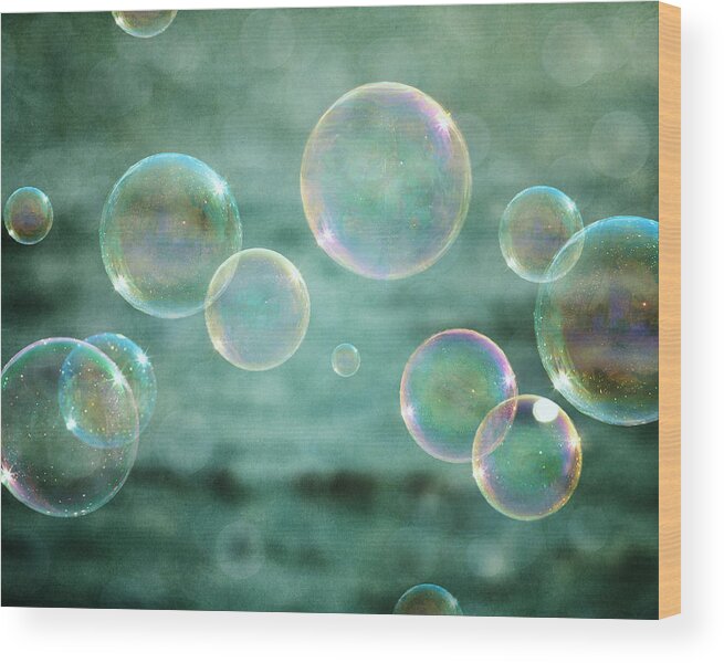 Bubbles Wood Print featuring the photograph Bubbles in Teal and Pink by Lisa R