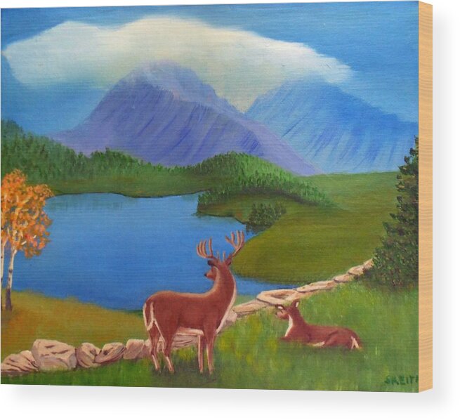 Buck Wood Print featuring the painting Buck's Domain by Sheri Keith