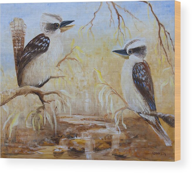 Kookaburra Wood Print featuring the painting Bush Tunes by Glen Johnson