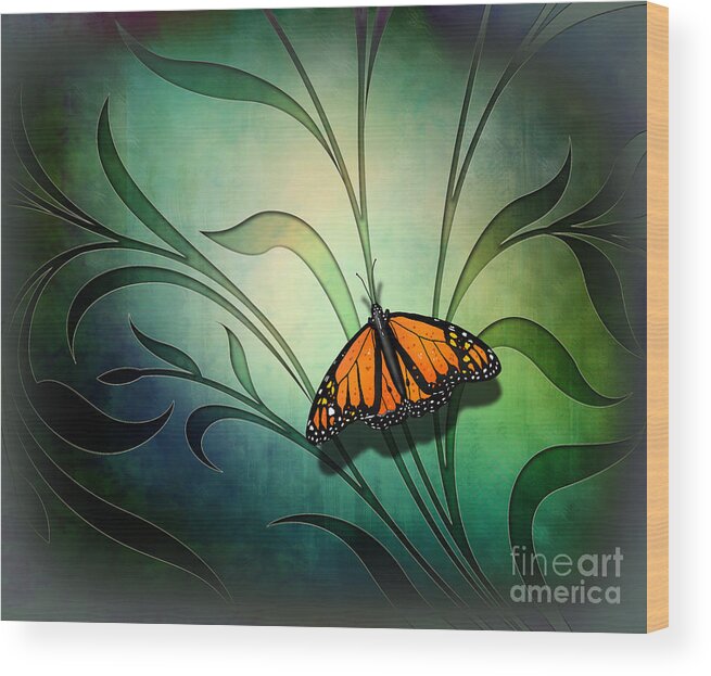 Butterfly Wood Print featuring the digital art Butterfly Pause V1 by Peter Awax