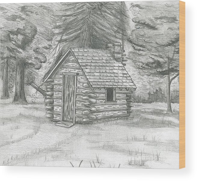 Cabin In The Woods Wood Print By David Lingenfelter