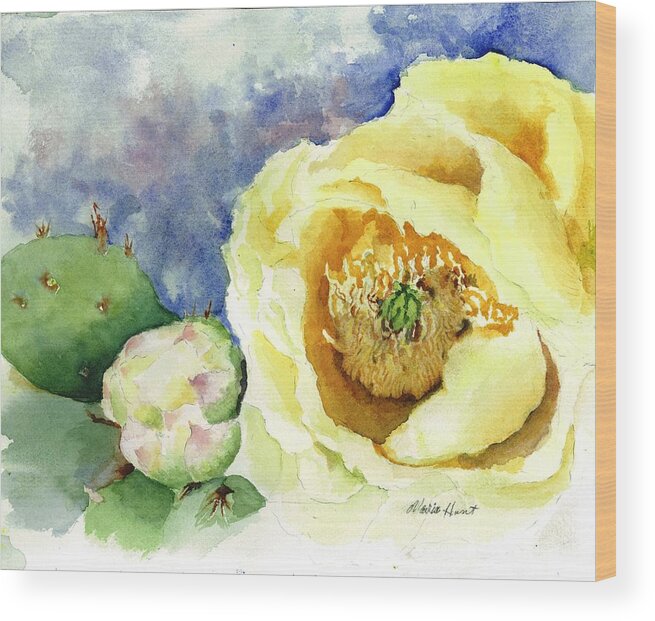 Southwest Wood Print featuring the painting Cactus in Bloom by Maria Hunt