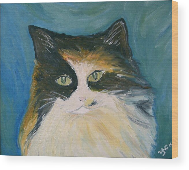 Calico Cat Wood Print featuring the painting Cali by Victoria Lakes