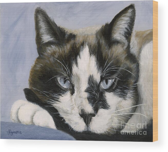 Cat Wood Print featuring the painting Calico Cat with Attitude by Amy Reges