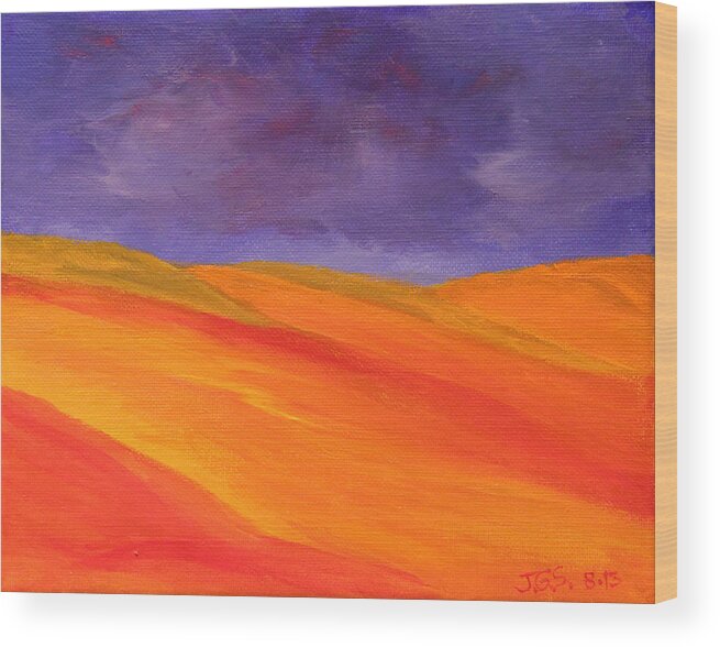 Landscapes Wood Print featuring the painting California poppy hills by Janet Greer Sammons