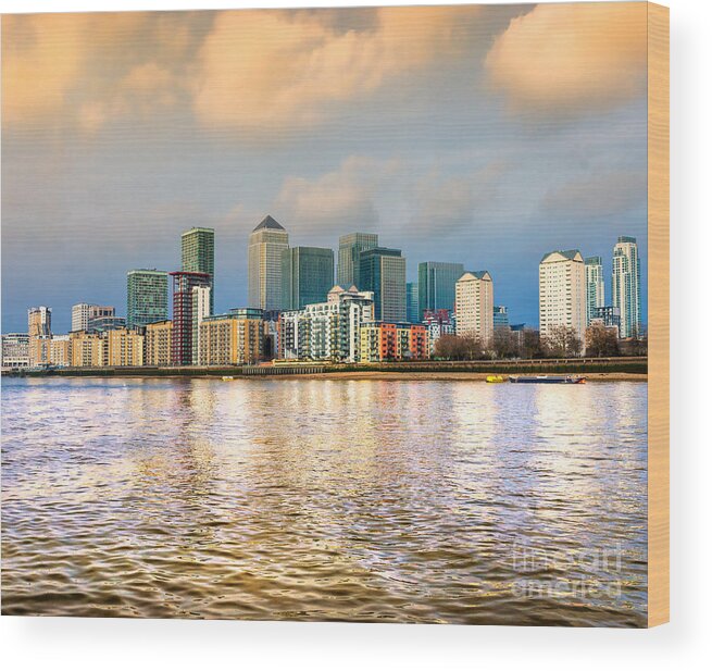 Architecture Wood Print featuring the photograph Canary Wharf - London - UK by Luciano Mortula