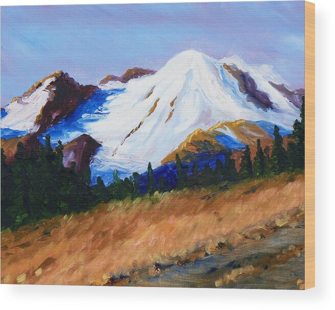 Mountain Wood Print featuring the painting Cascade by Nancy Merkle