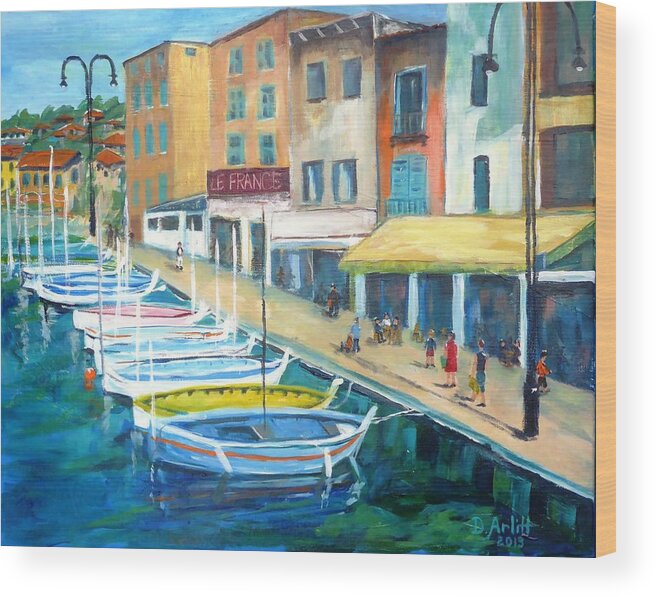 Cassis Wood Print featuring the painting Cassis Waterfront Stroll by Diane Arlitt