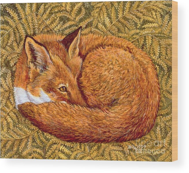Fox Wood Print featuring the painting Cat Napping by Ditz