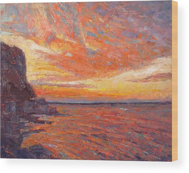Sunset Wood Print featuring the painting Castellammare di Stabia by Robie Benve