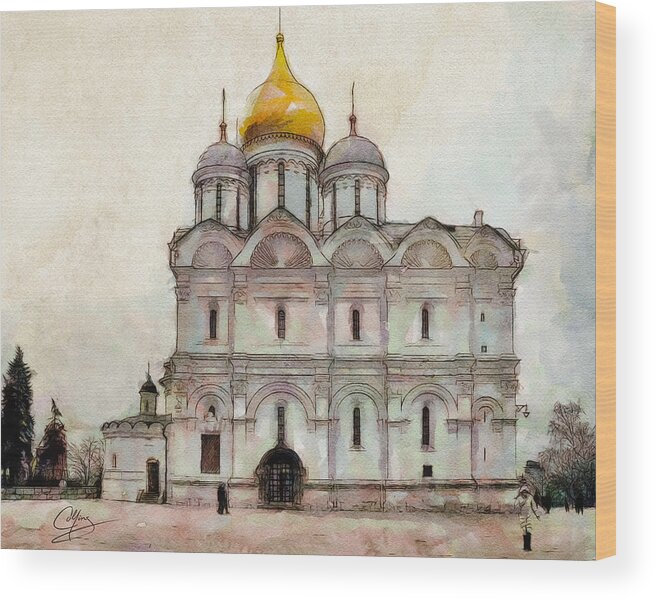 Church Wood Print featuring the painting Cathedral of the Archangel by Greg Collins