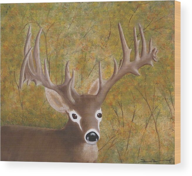 Deer Wood Print featuring the painting Caught in the Headlights by Tim Townsend