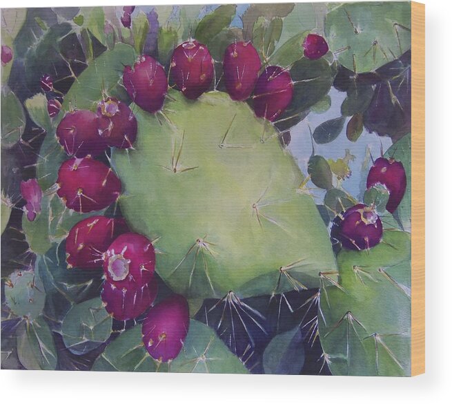 Nopal Cactus Wood Print featuring the painting Charco de Botanico by Susan Santiago
