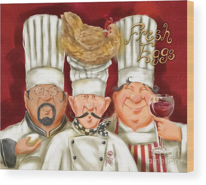 Waiter Wood Print featuring the mixed media Chefs with Fresh Eggs by Shari Warren