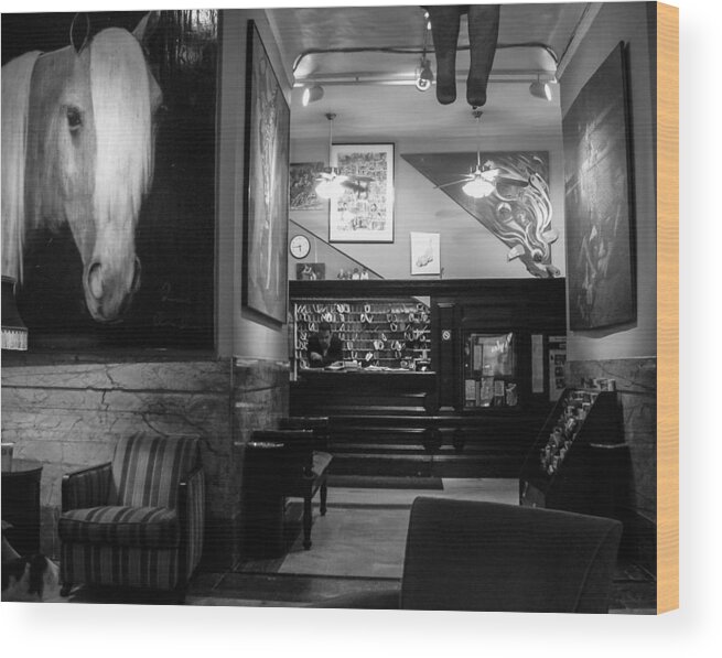 B&w Wood Print featuring the photograph Chelsea Hotel Night Clerk by Frank Winters