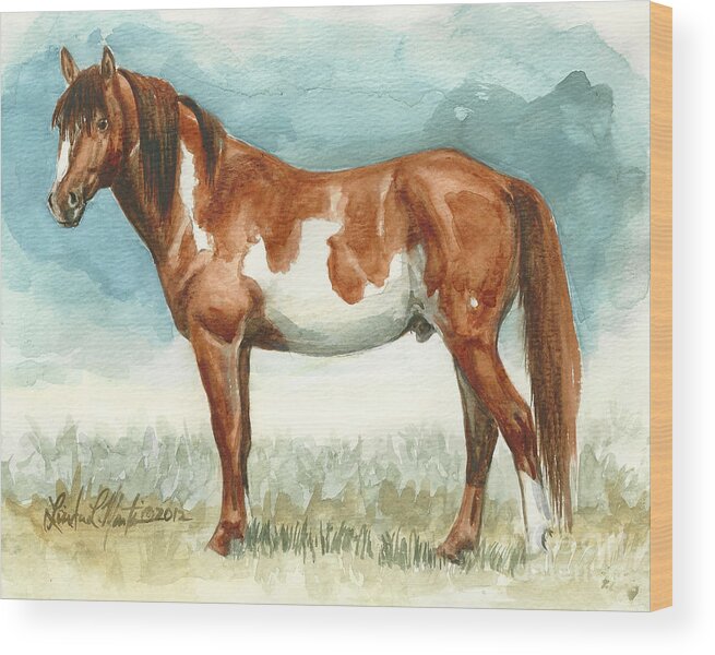 Wild Horse Art Wood Print featuring the painting Cherokee Wild Stallion of Sand Wash Basin by Linda L Martin
