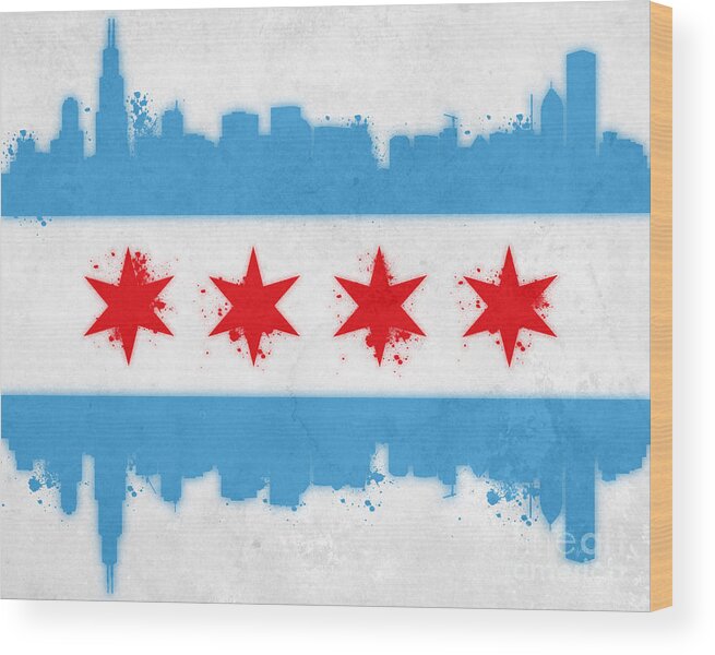 Chicago Wood Print featuring the painting Chicago Flag by Mike Maher