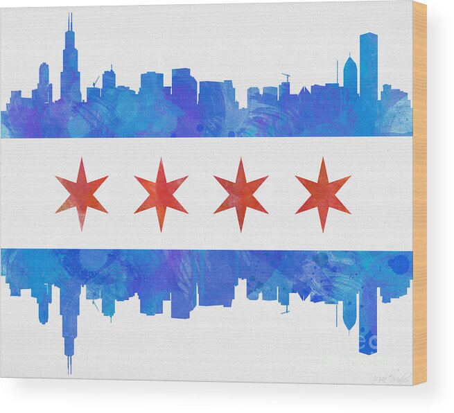 Chicago Wood Print featuring the painting Chicago Flag Watercolor by Mike Maher