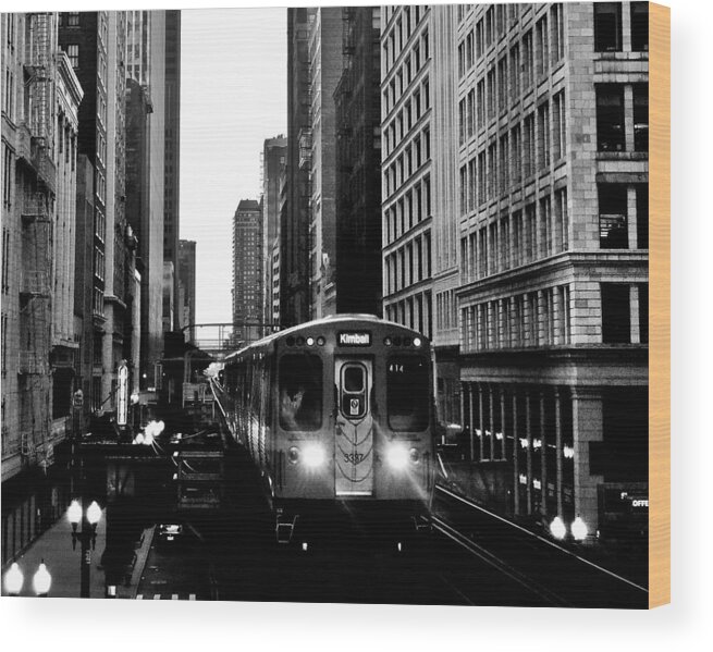 Chicago Wood Print featuring the photograph Chicago L Black And White by Benjamin Yeager