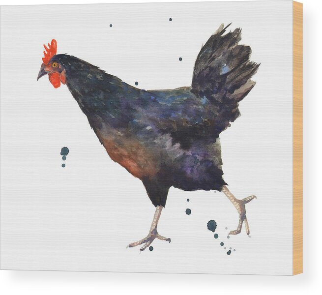 Chicken Wood Print featuring the painting Chicken Chase by Alison Fennell