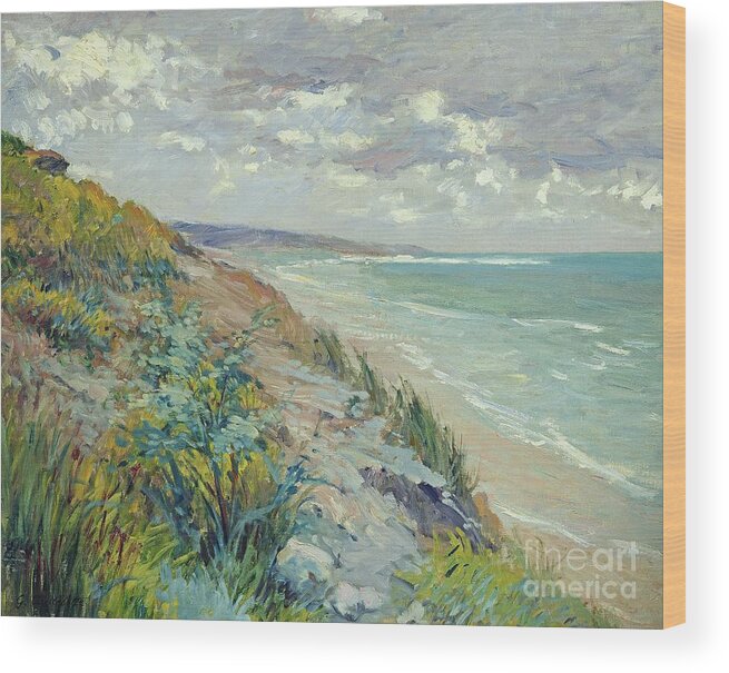 Beach Wood Print featuring the painting Cliffs by the sea at Trouville by Gustave Caillebotte