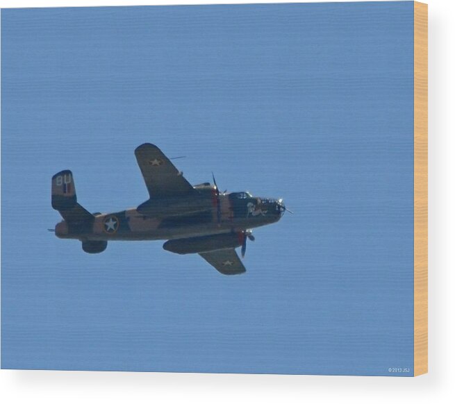 B-25b Wood Print featuring the photograph Close Up of Yellow Rose WWII B25 Bomber over Florida 21 April 2013 by Jeff at JSJ Photography