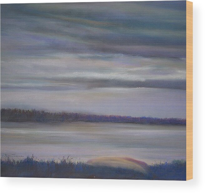 Landscape Wood Print featuring the pastel Cloudy Day on North Bay by Jackie Bush-Turner