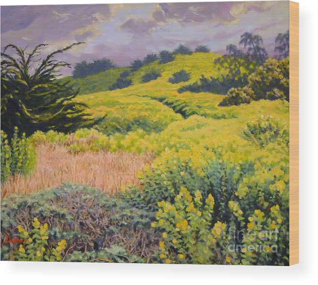 Highway 1 Wood Print featuring the painting Coastal Wildflowers by Carl Downey