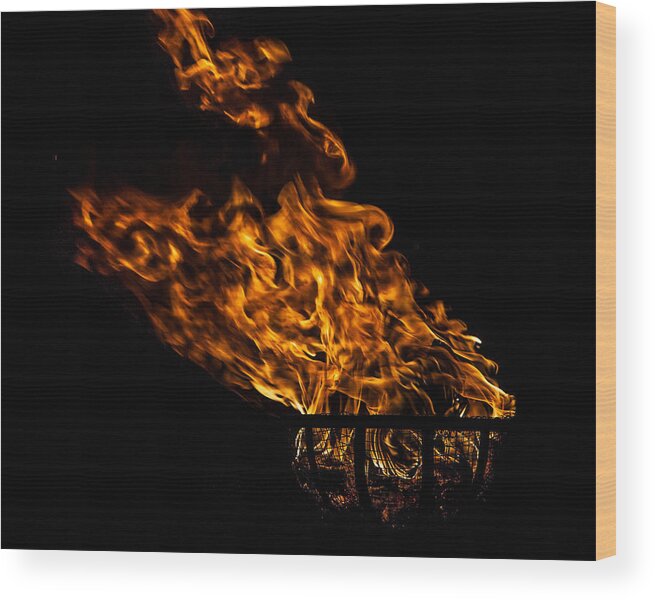 Fire Basket Wood Print featuring the photograph Fire Cresset by Jerry Gammon