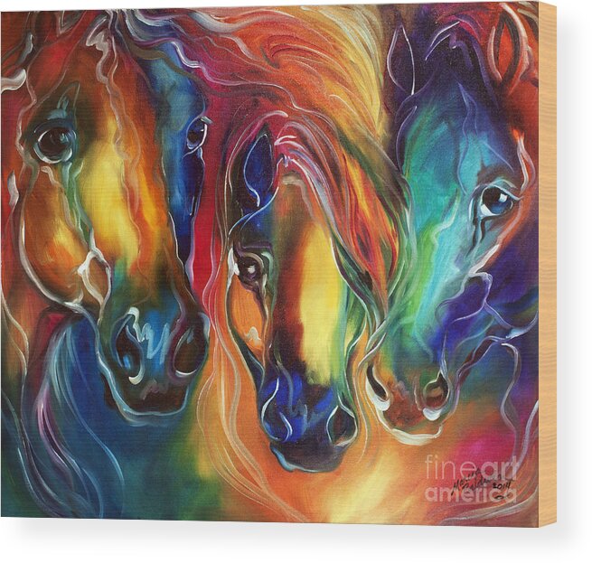 Abstract Wood Print featuring the painting Color My World With Horses by Marcia Baldwin