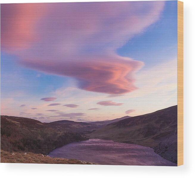 Blue Wood Print featuring the photograph Colourful clouds over Lough Tay in Wicklow by Semmick Photo